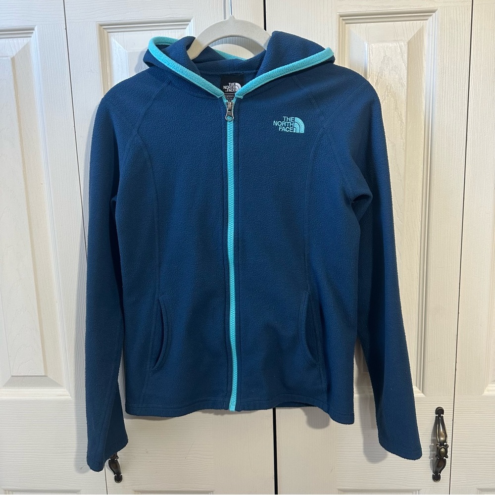 The North Face Girls size M Fleece Hooded Full Zip Jacket Blue Teal Turquoise